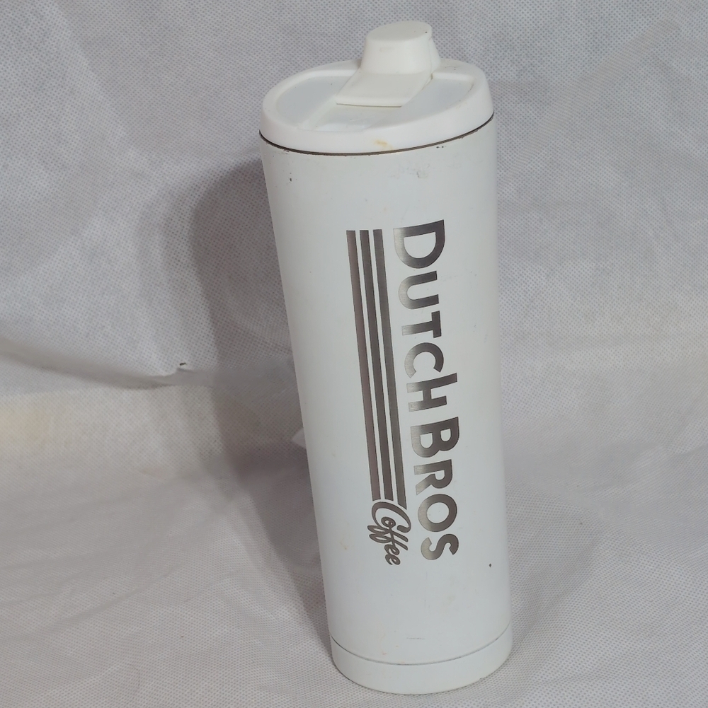 Dutch Bros White Metal Travel Mug With Lid
